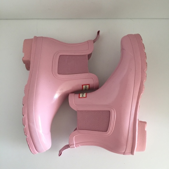 Hunter Women's Rain Boots Ankle Rubber Round Toe Glossy Light Pink Size 9 EUC - Picture 4 of 12